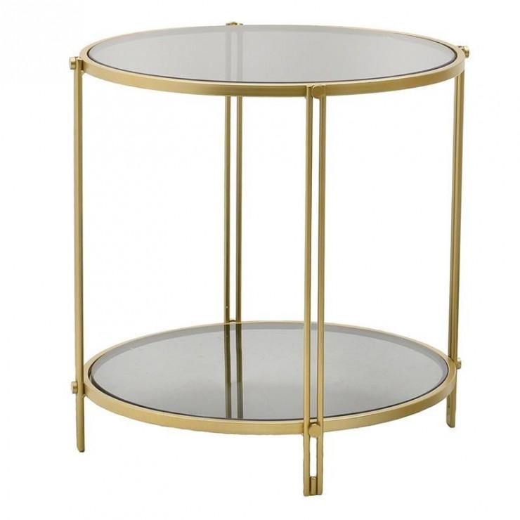 Masuta de cafea Gold Lux, metal, cu blat din sticla 